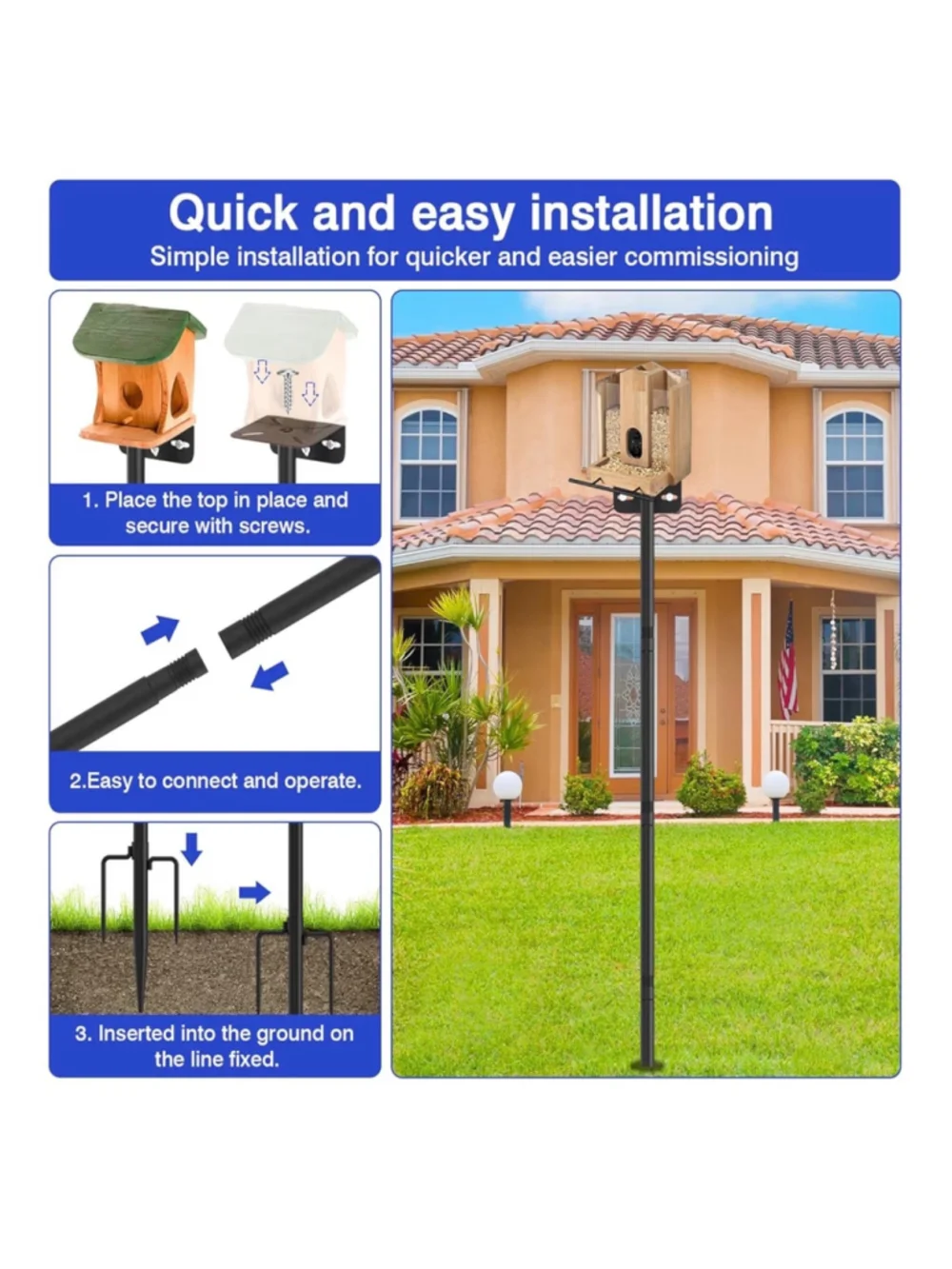 NEW 80” Adjustable Exterior Bird Feeder Pole House Pole Heavy-Duty Rustproof